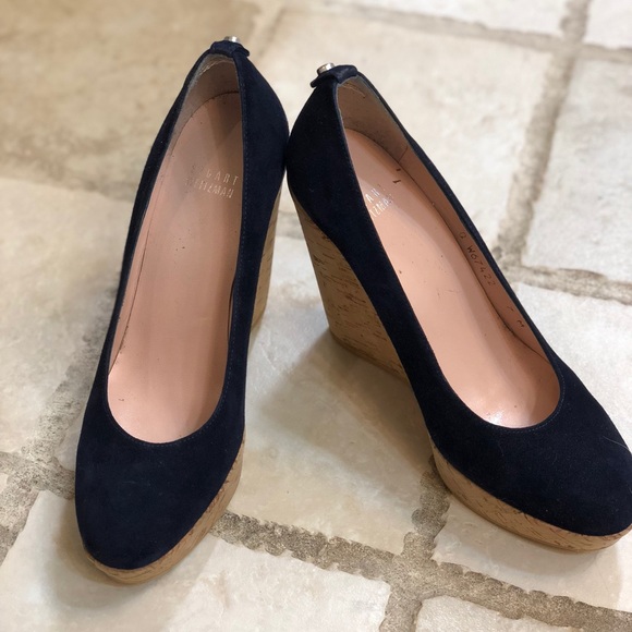 stuart weitzman navy wedges